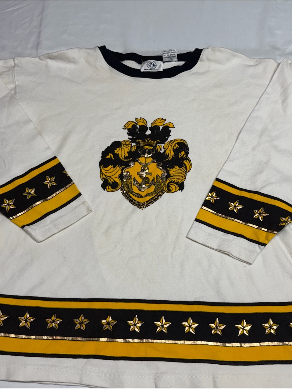 jason maxwell White, Yellow & Black Crest Long Sleeve Tee